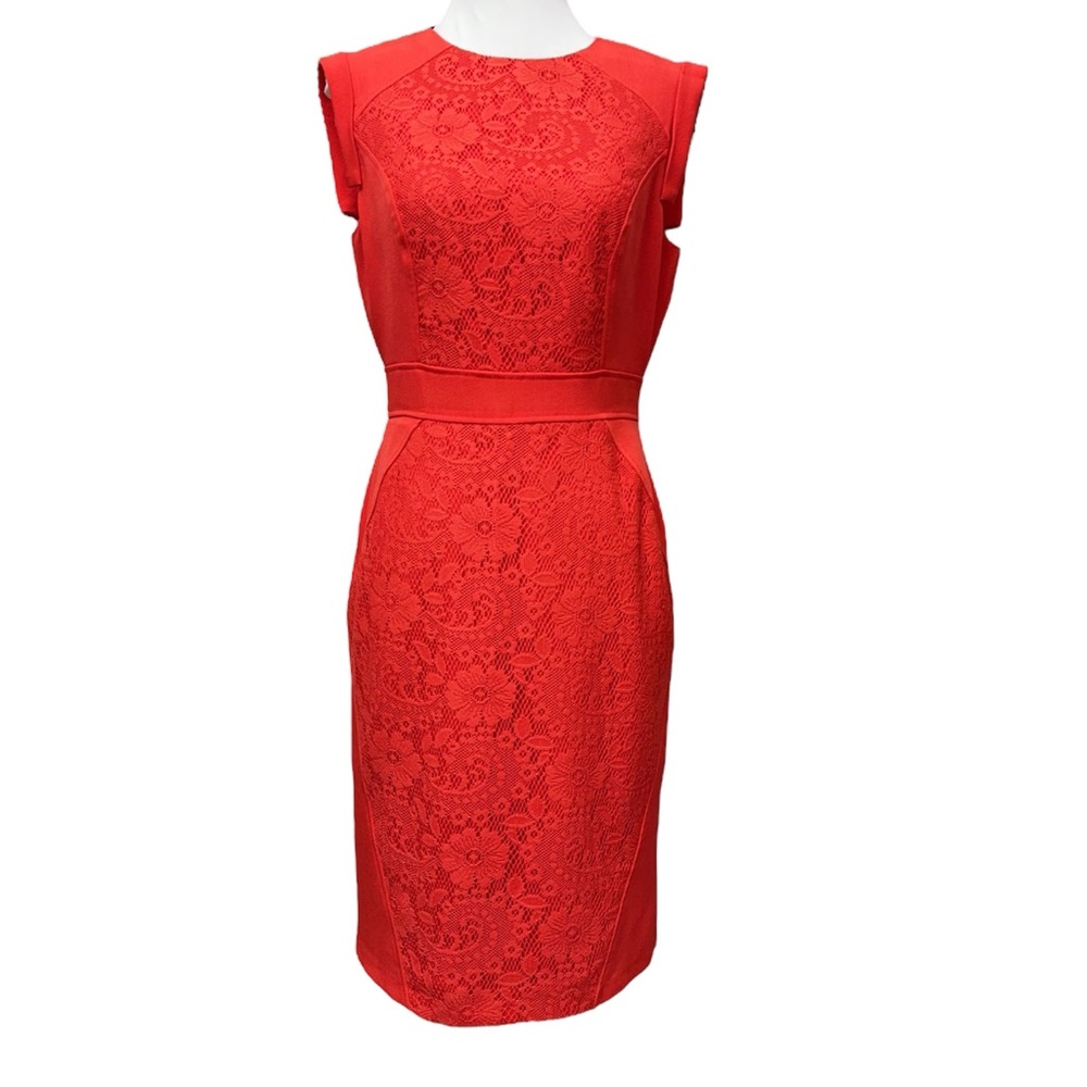 Adrianna Papell Red Sleeveless lace Sheath Dress